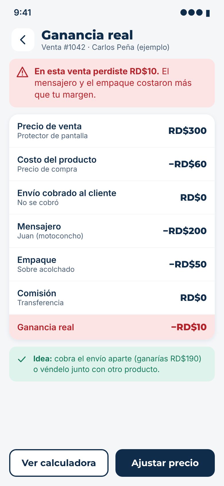 Ganancia real por venta